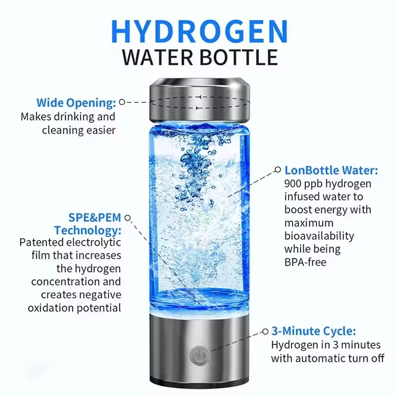 LeDoche Hydrogen Water Bottle - Portable Hydrogen Rich Water Bottle Generator for Home Office Travel Daily Drinking
