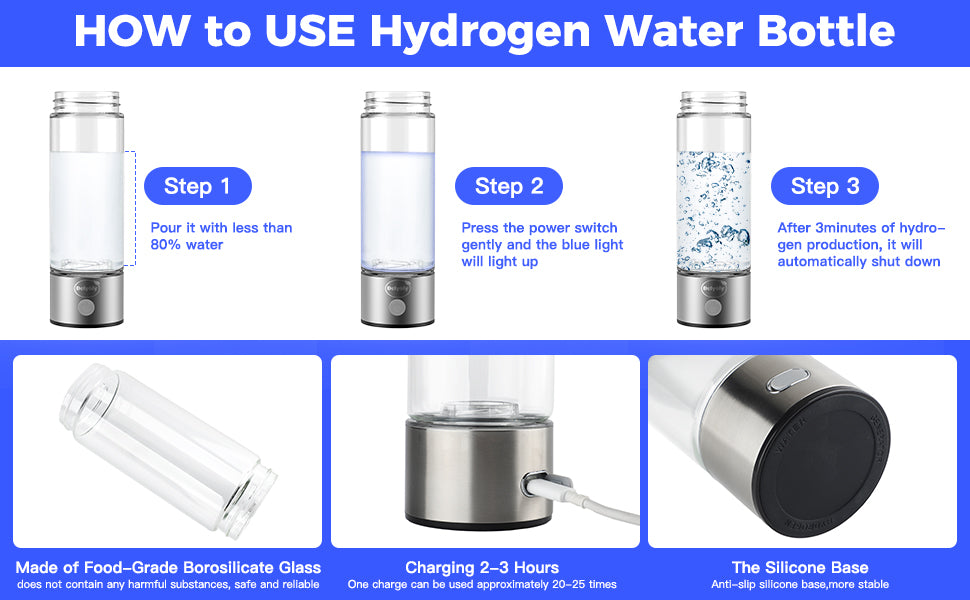 LeDoche Hydrogen Water Bottle - Portable Hydrogen Rich Water Bottle Generator for Home Office Travel Daily Drinking