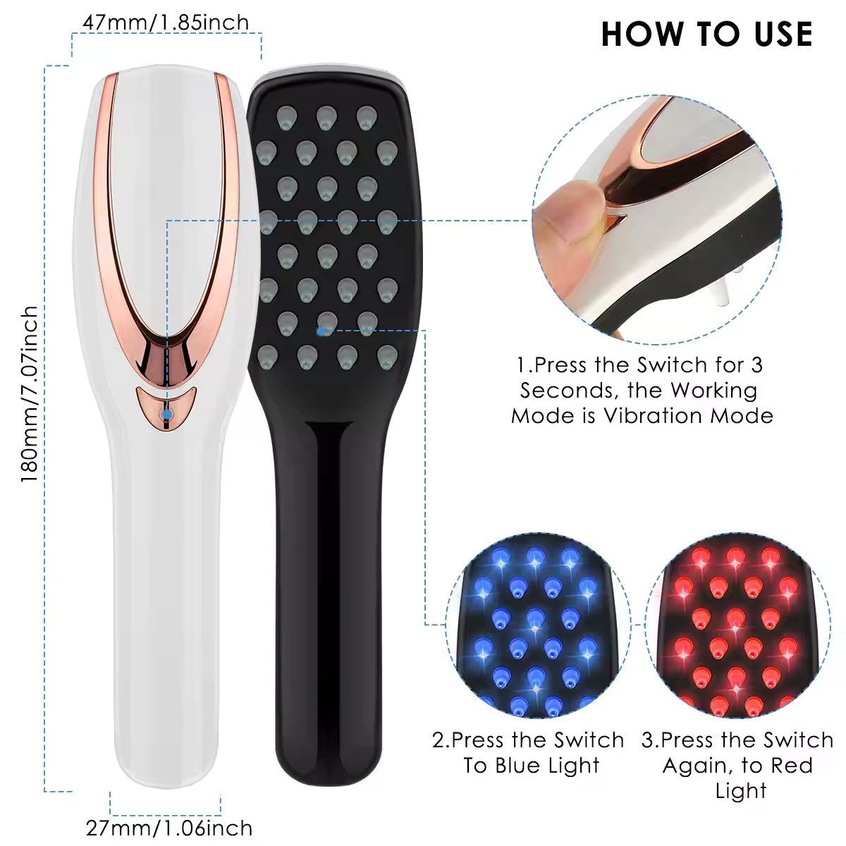 LeDoche Red/Blue Light Head Hair-Care Scalp Massager brush comb for hair growth